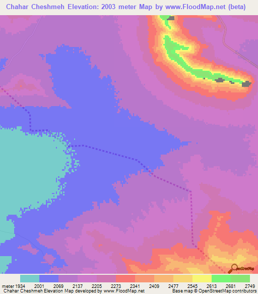 Chahar Cheshmeh,Iran Elevation Map