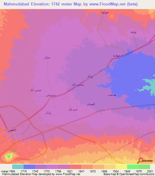 Mahmudabad,Iran Elevation Map