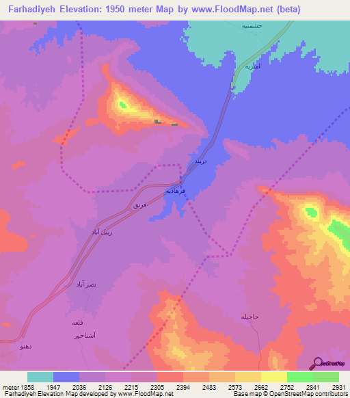 Farhadiyeh,Iran Elevation Map
