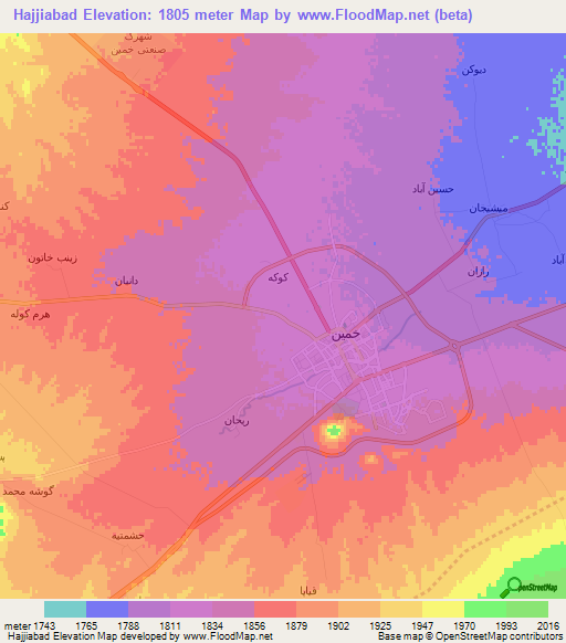 Hajjiabad,Iran Elevation Map