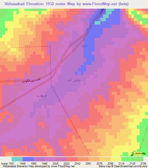 `Abbasabad,Iran Elevation Map