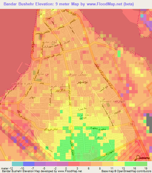 Bandar Bushehr,Iran Elevation Map