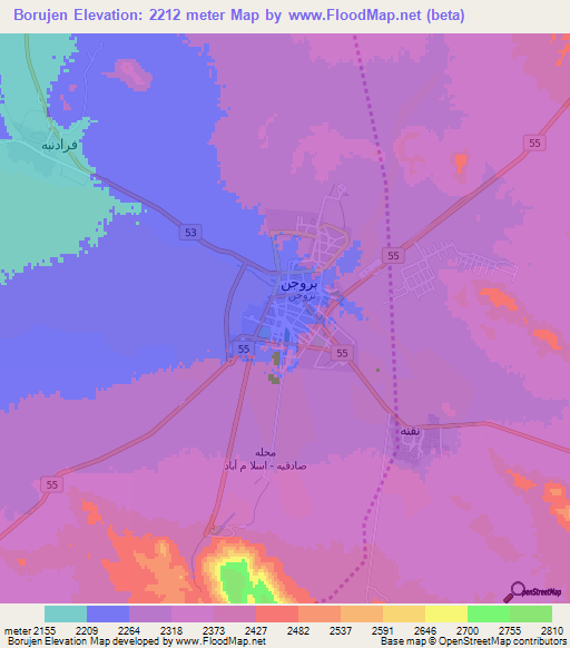 Borujen,Iran Elevation Map