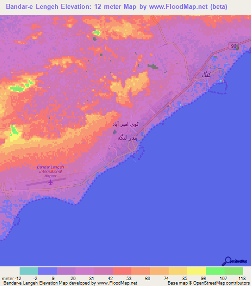 Bandar-e Lengeh,Iran Elevation Map
