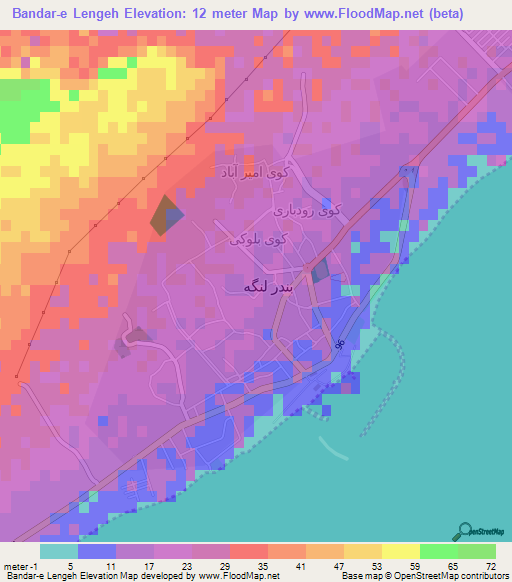 Bandar-e Lengeh,Iran Elevation Map