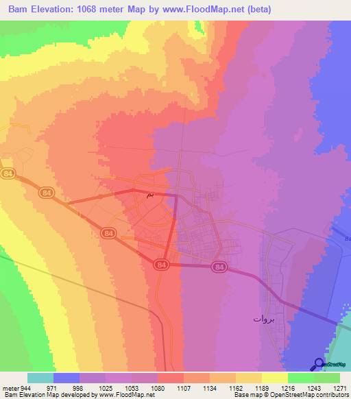 Bam,Iran Elevation Map