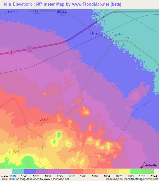 Idlu,Iran Elevation Map