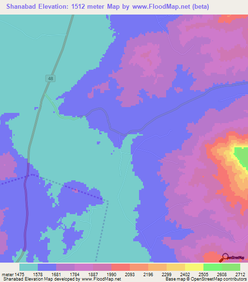 Shanabad,Iran Elevation Map