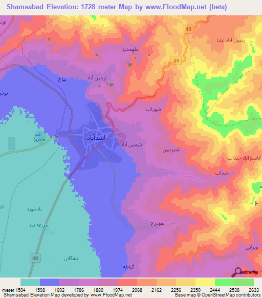 Shamsabad,Iran Elevation Map