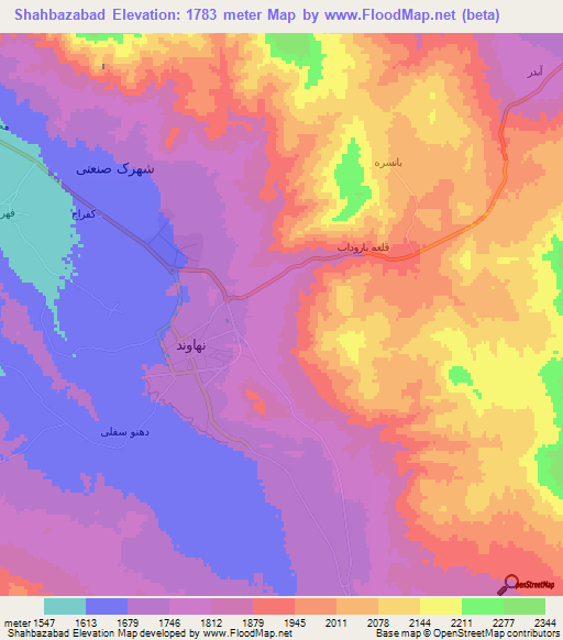 Shahbazabad,Iran Elevation Map