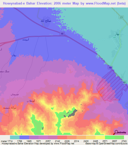 Hoseynabad-e Bahar,Iran Elevation Map