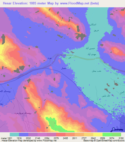 Hesar,Iran Elevation Map