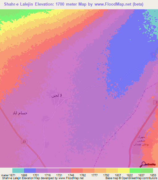 Shahr-e Lalejin,Iran Elevation Map