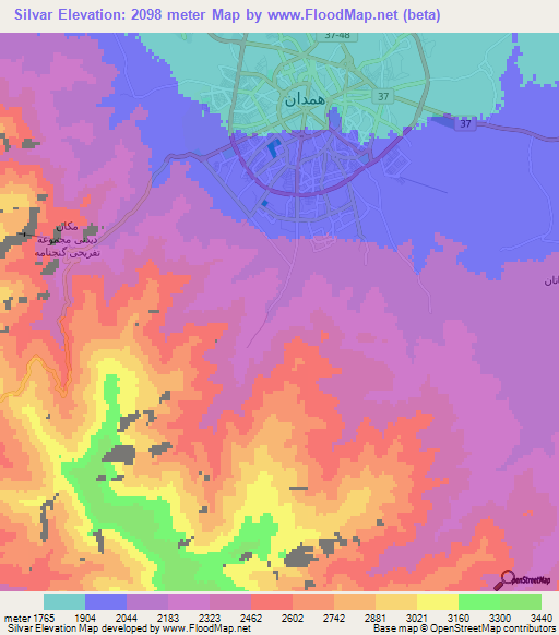 Silvar,Iran Elevation Map
