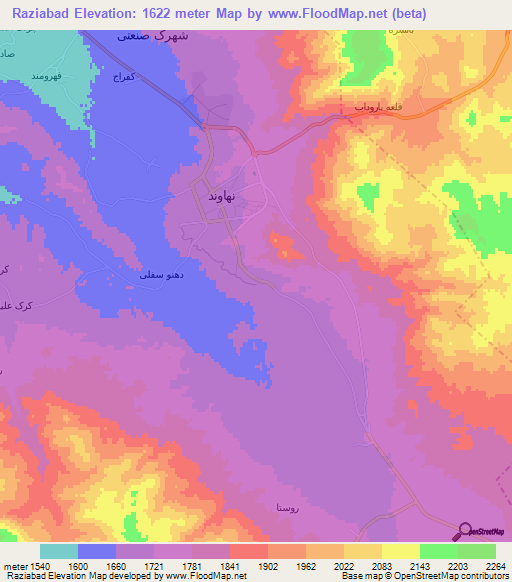 Raziabad,Iran Elevation Map