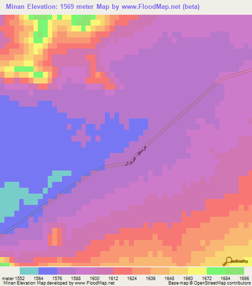 Minan,Iran Elevation Map