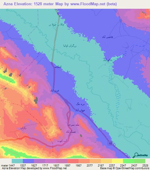 Azna,Iran Elevation Map