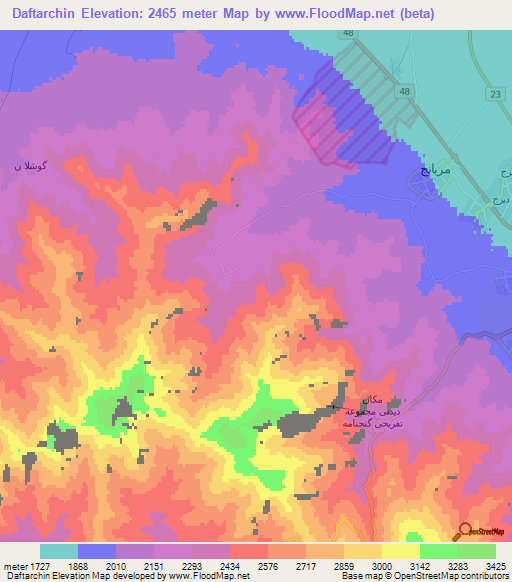 Daftarchin,Iran Elevation Map