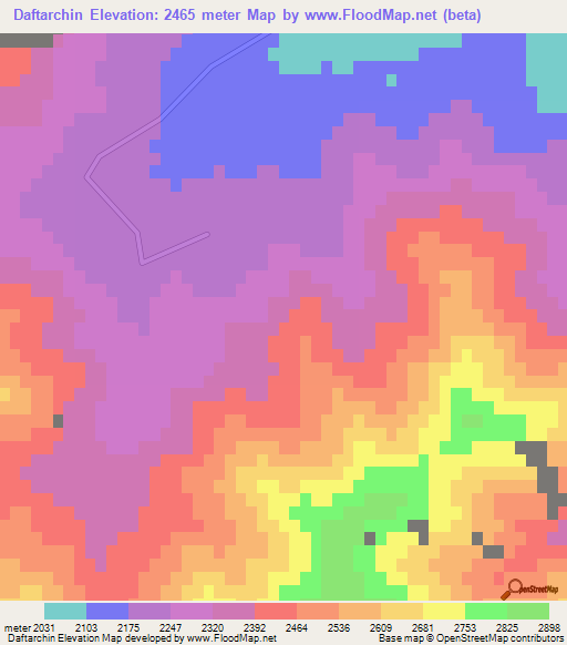 Daftarchin,Iran Elevation Map