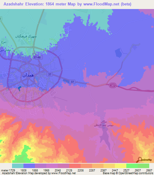 Azadshahr,Iran Elevation Map