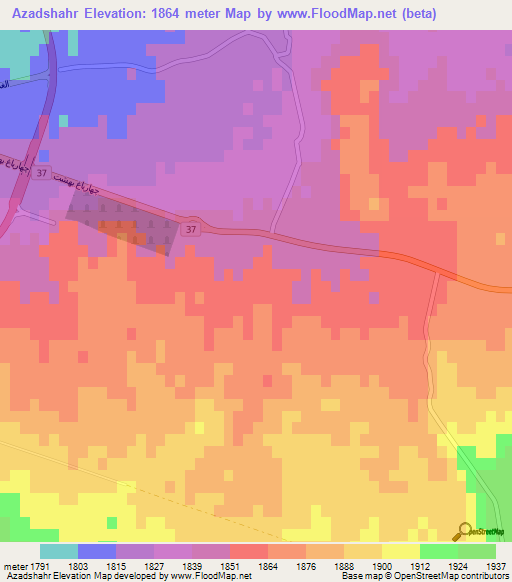 Azadshahr,Iran Elevation Map