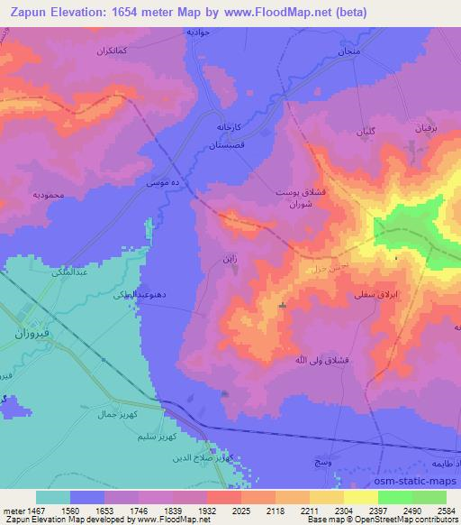 Zapun,Iran Elevation Map