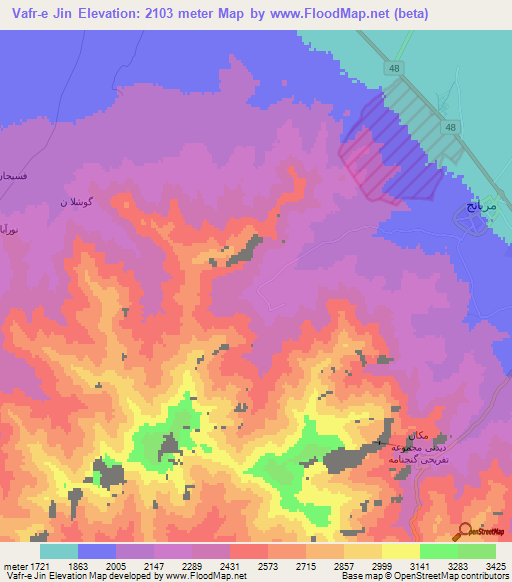 Vafr-e Jin,Iran Elevation Map
