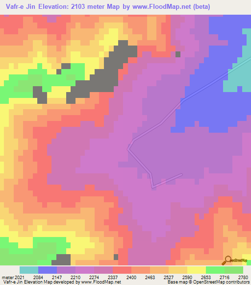 Vafr-e Jin,Iran Elevation Map