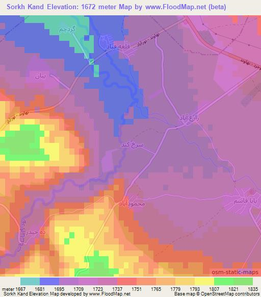 Sorkh Kand,Iran Elevation Map