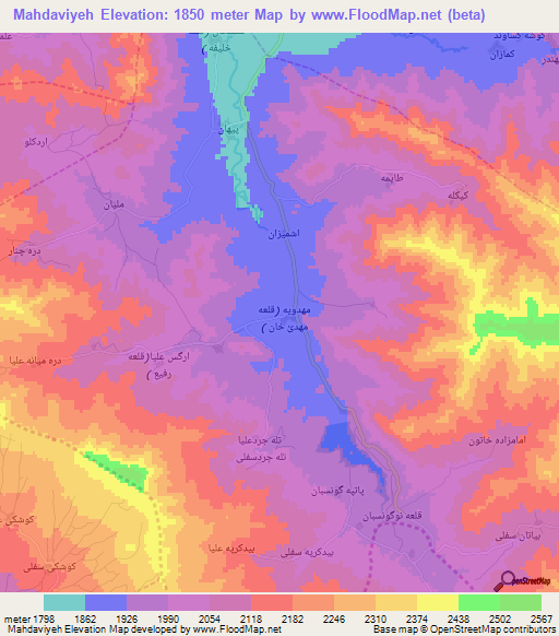 Mahdaviyeh,Iran Elevation Map