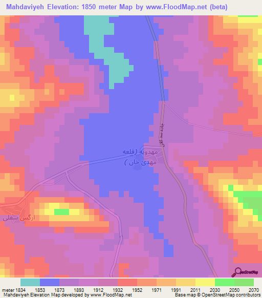 Mahdaviyeh,Iran Elevation Map