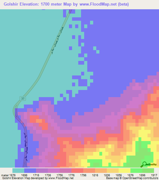 Golshir,Iran Elevation Map