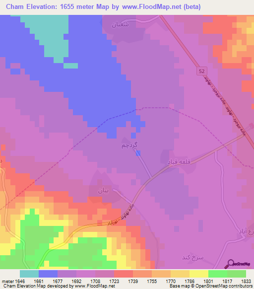 Cham,Iran Elevation Map