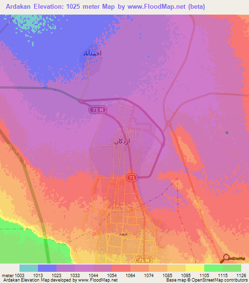 Ardakan,Iran Elevation Map