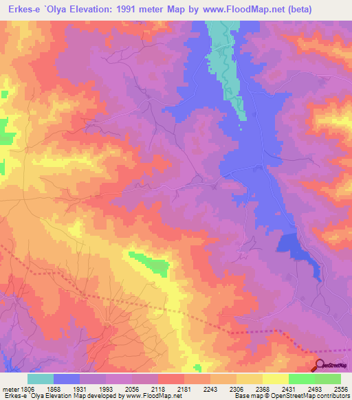 Erkes-e `Olya,Iran Elevation Map