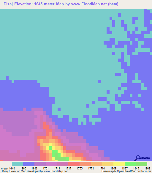 Dizaj,Iran Elevation Map