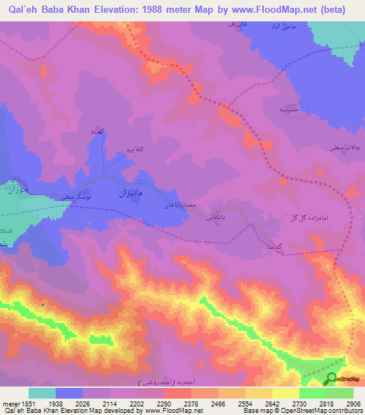 Qal`eh Baba Khan,Iran Elevation Map
