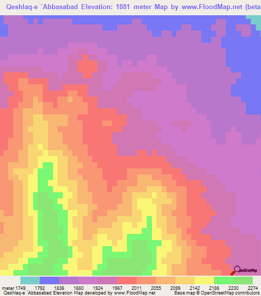 Qeshlaq-e `Abbasabad,Iran Elevation Map