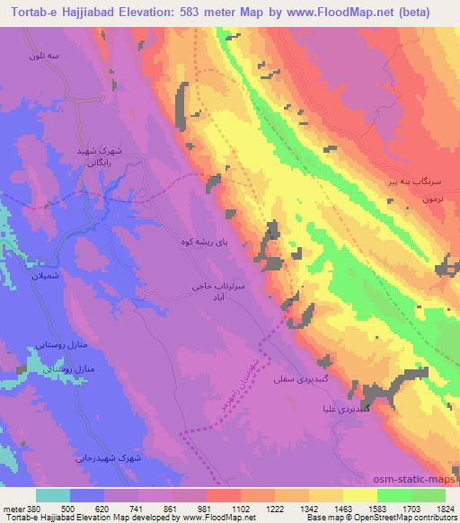 Tortab-e Hajjiabad,Iran Elevation Map