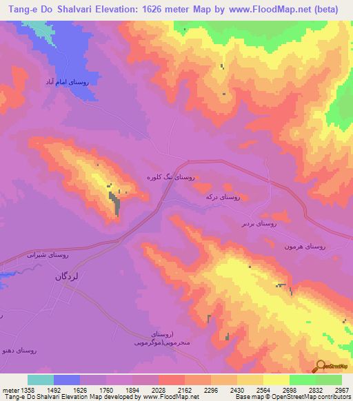 Tang-e Do Shalvari,Iran Elevation Map