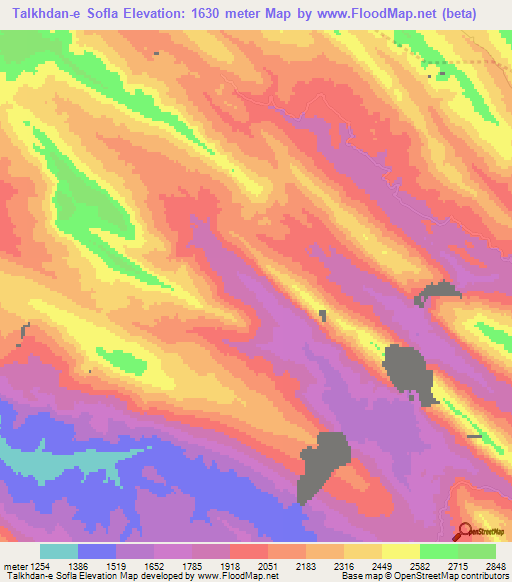 Talkhdan-e Sofla,Iran Elevation Map