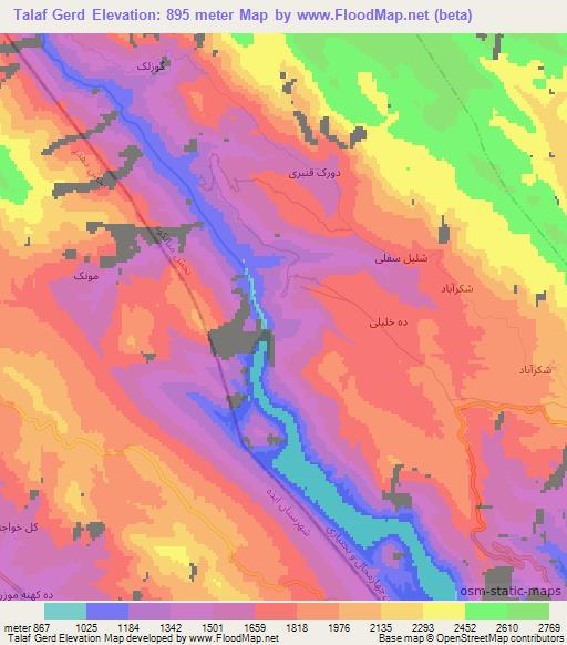 Talaf Gerd,Iran Elevation Map