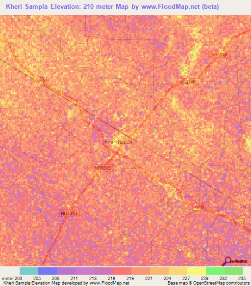 Kheri Sampla,India Elevation Map