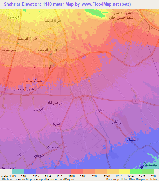 Shahriar,Iran Elevation Map