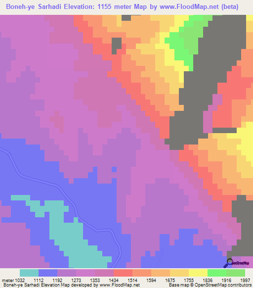 Boneh-ye Sarhadi,Iran Elevation Map