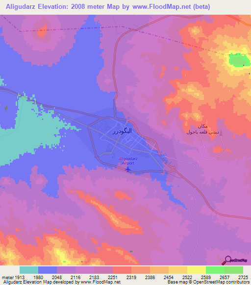Aligudarz,Iran Elevation Map