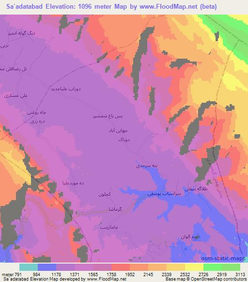 Sa`adatabad,Iran Elevation Map
