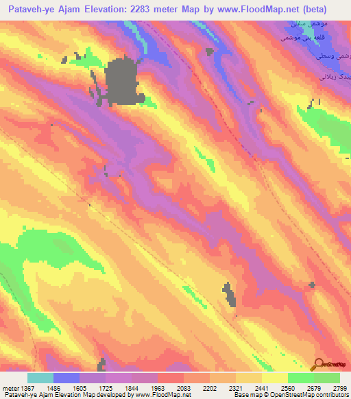 Pataveh-ye Ajam,Iran Elevation Map