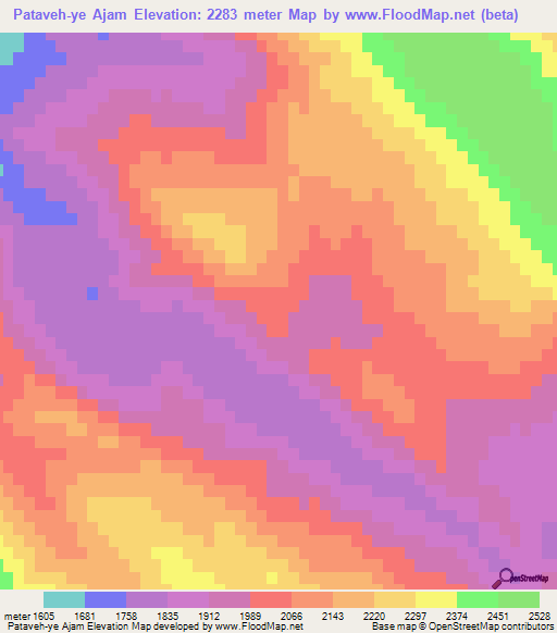 Pataveh-ye Ajam,Iran Elevation Map