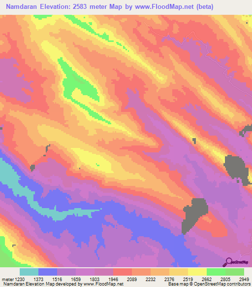 Namdaran,Iran Elevation Map